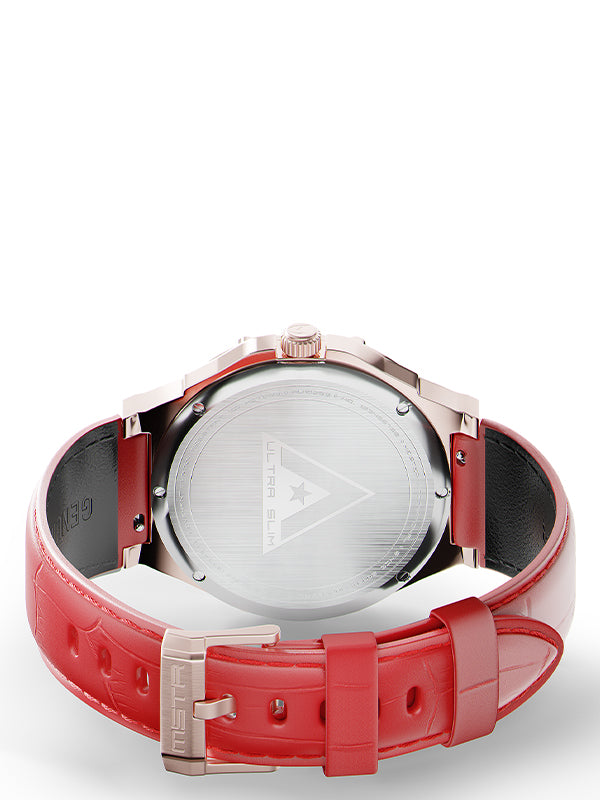 AU114CB- ULTRA ROSE GOLD  / RED / LEATHER BAND