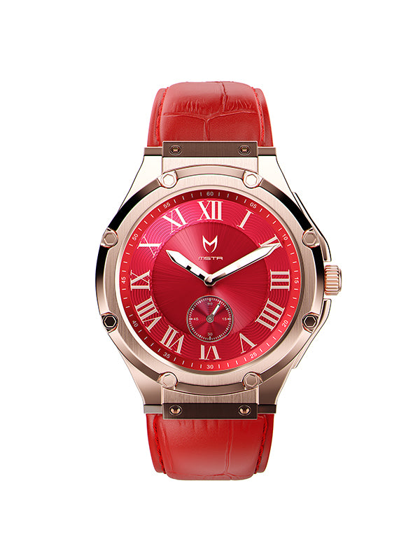 AU114CB- ULTRA ROSE GOLD  / RED / LEATHER BAND