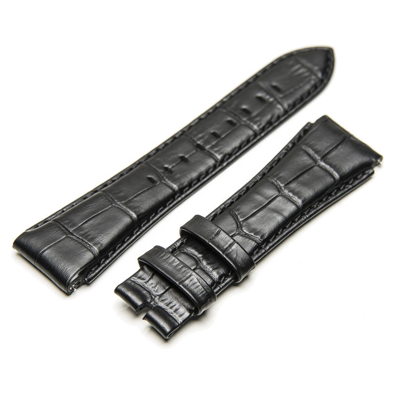 SB224CB - BLACK CROC STYLE LEATHER BAND / BLACK STITCH – Meister Watches